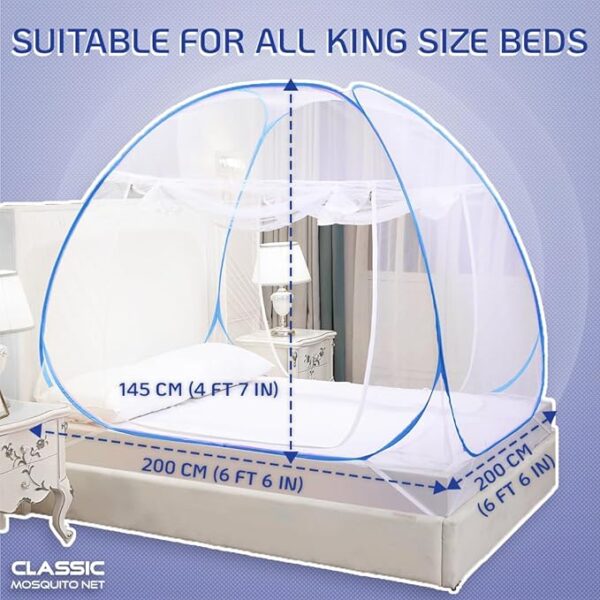 Classic Mosquito Net for Double Bed | King Size Foldable Machardani | Polyester 30GSM Strong Net | PVC Coated Corrosion Resistant Steel Wire - Blue - Image 2
